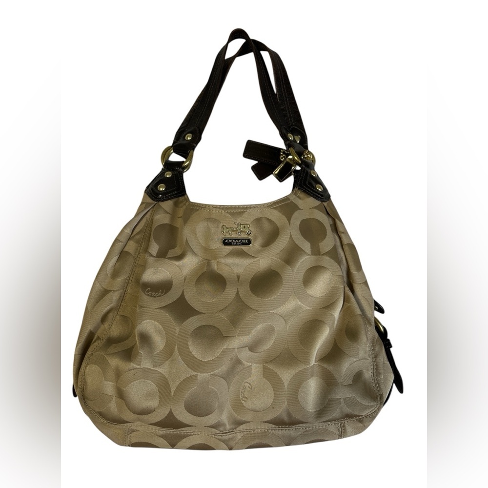 Coach Signature C Beige & Brown Leather Hobo Bag